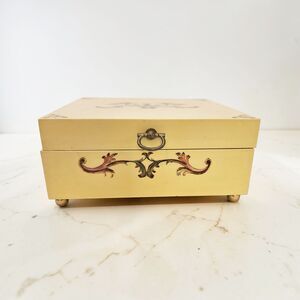 Vintage Mid-Century Butter Yellow Jewelry Box 6" x 6" Trinket Chest